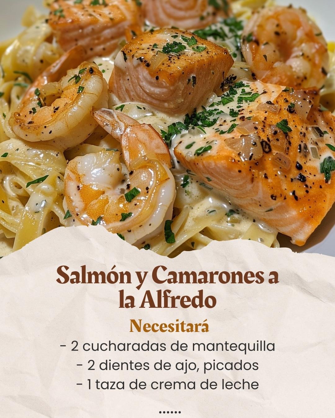 Salmón y Camarones en Salsa Alfredo