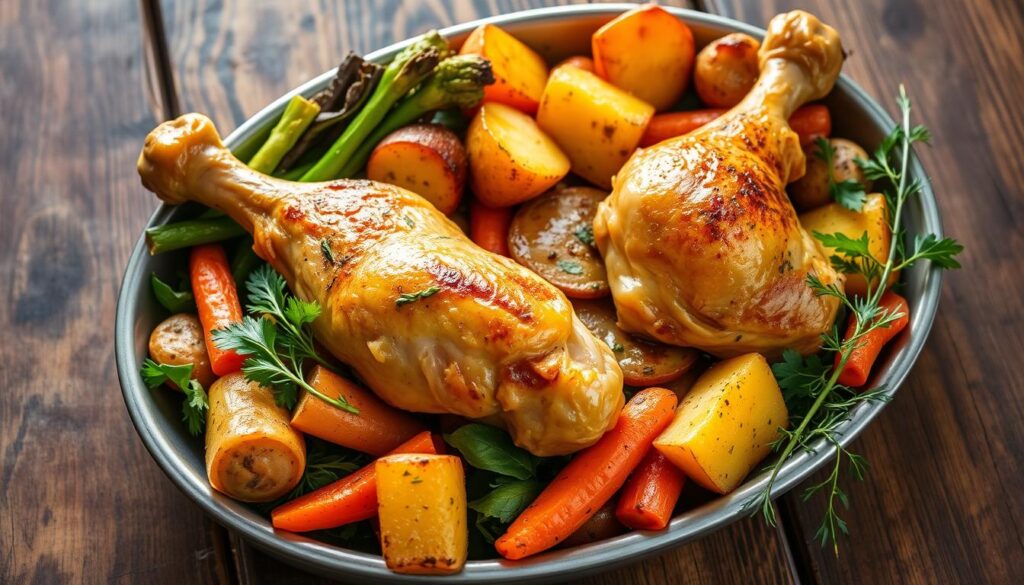 muslitos de pollo al horno con verduras y patatas