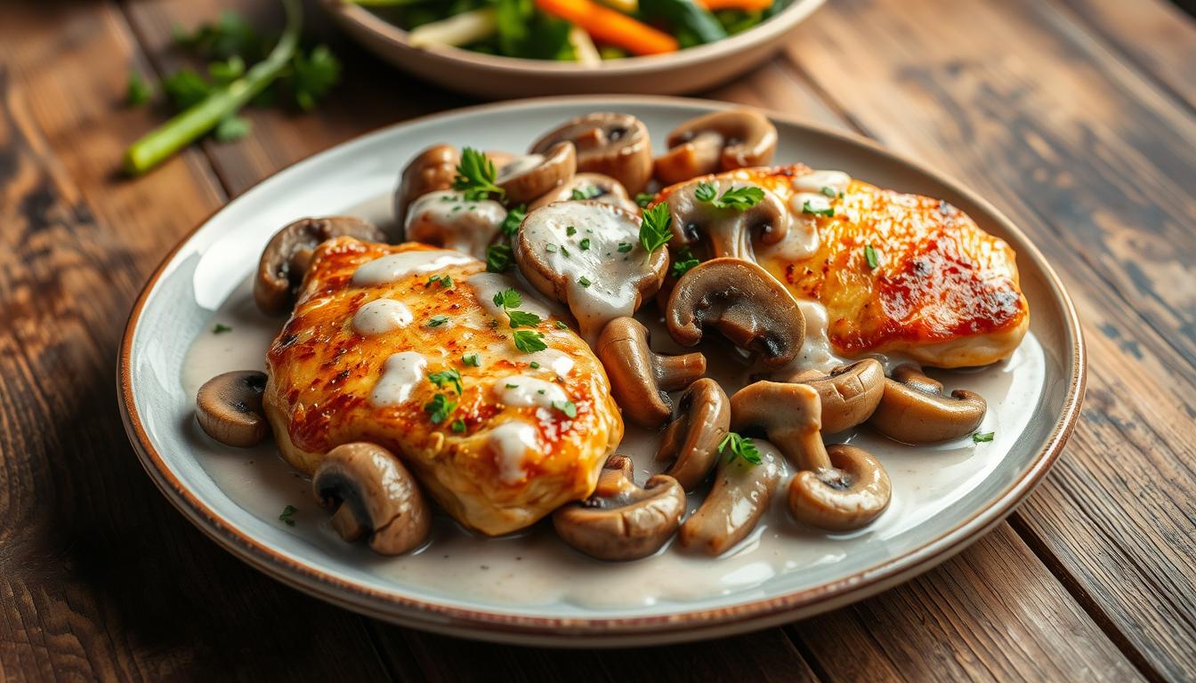 pollo con champiñones y crema