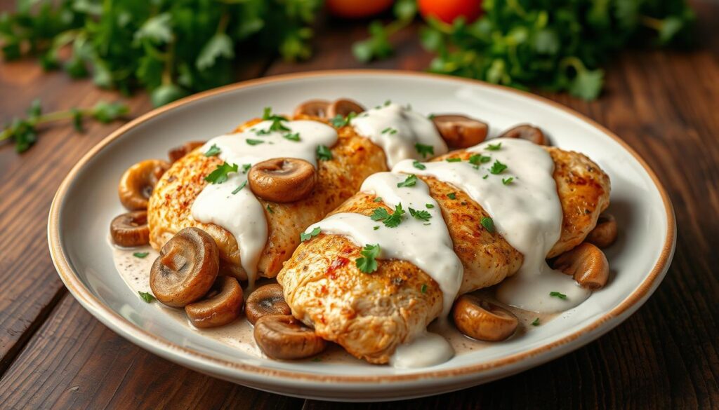 pollo y champiñones