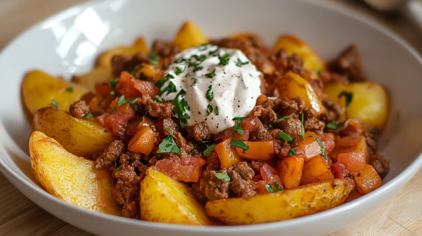 Patatas Fritas con Carne: Delicia Española 4 patatas fritas con carne