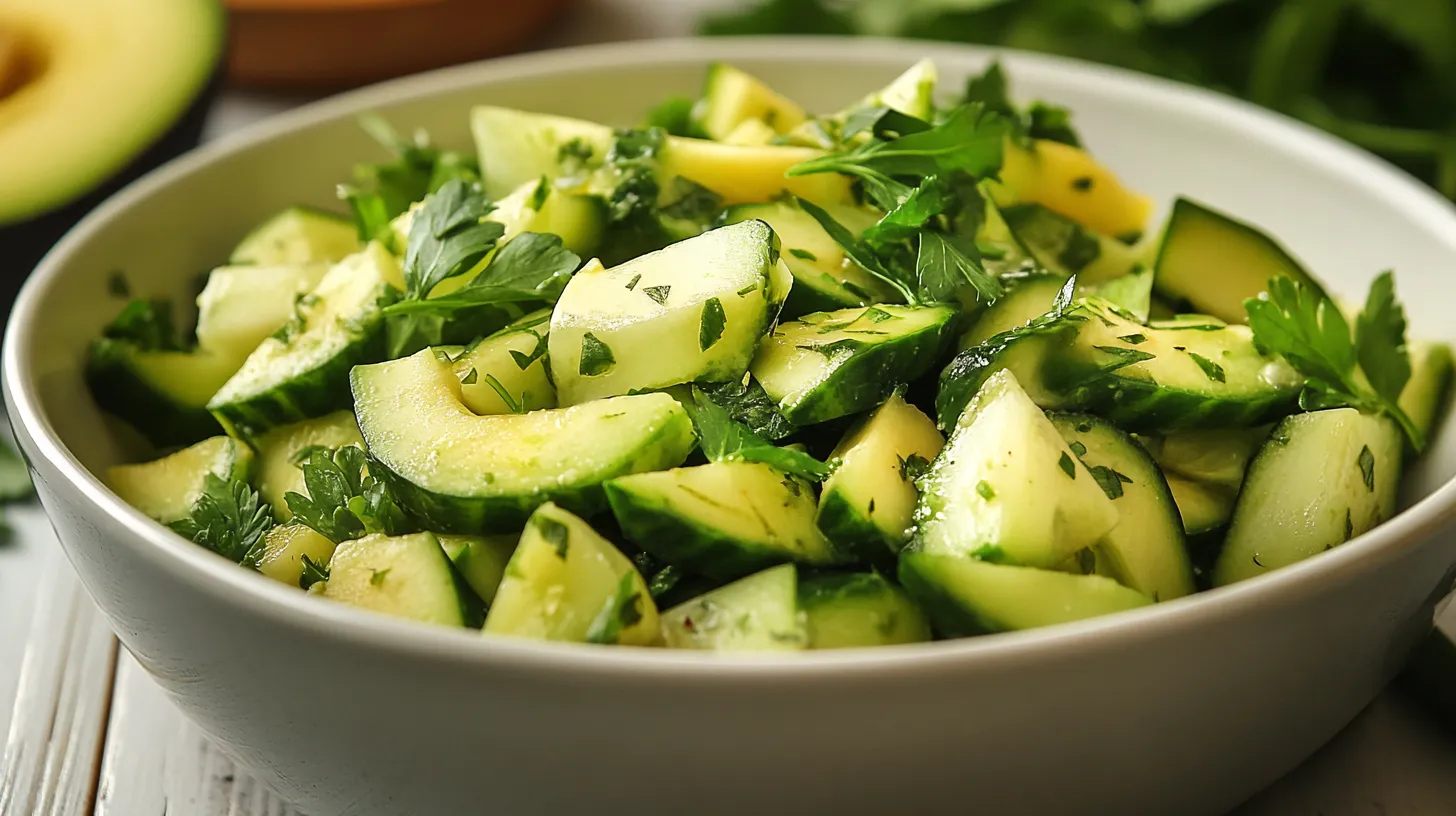 Ensalada de Pepino Aguacate y Espinacas con Aderezo de Ajo