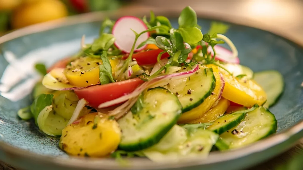Ensalada Fresca de Pepino, Rábanos y Zanahoria con Vinagreta de Jengibre