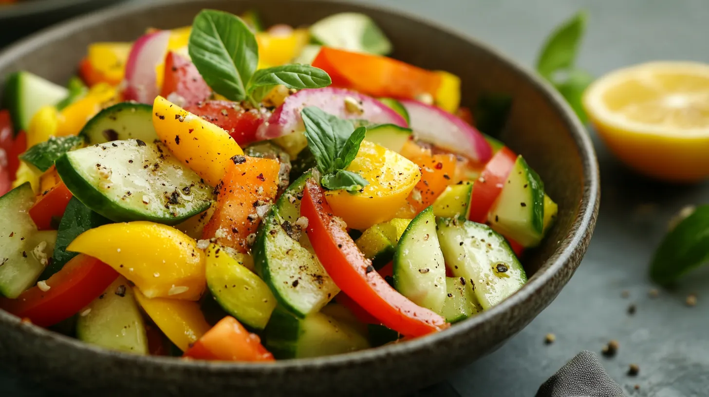 Ensalada Fresca de Pepino, Rábanos y Zanahoria con Vinagreta de Jengibre