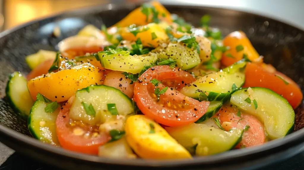 Ensalada Fresca de Pepino, Rábanos y Zanahoria con Vinagreta de Jengibre
