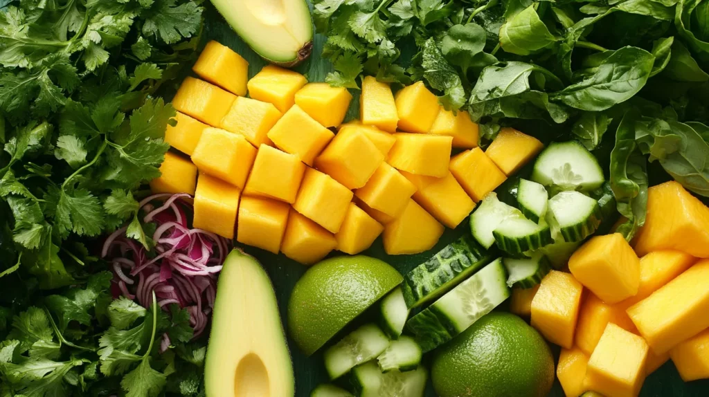 Ensalada de Pepino Mango y Chía con Vinagreta de Maracuyá