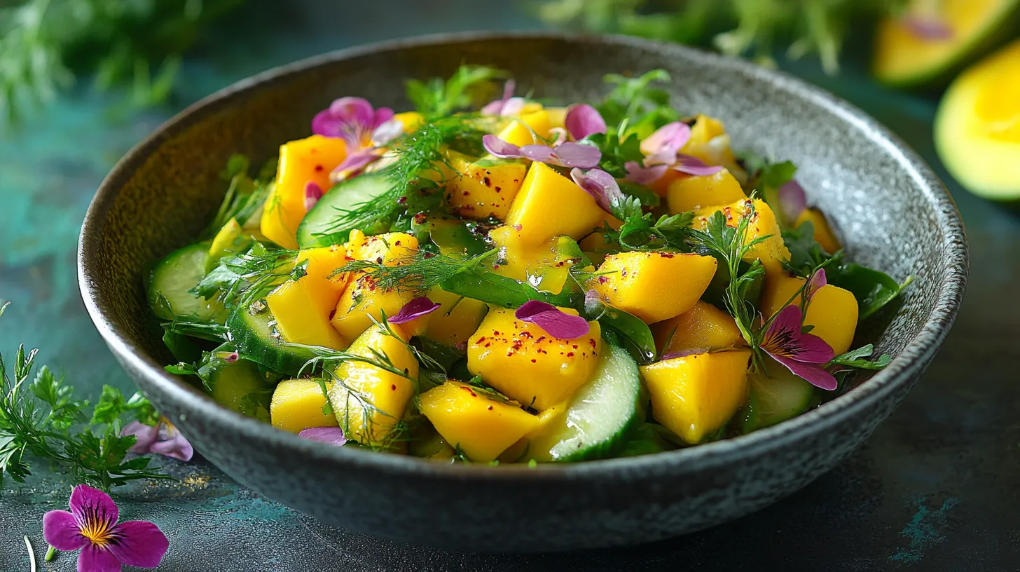 Ensalada de Pepino Mango y Chía con Vinagreta de Maracuyá