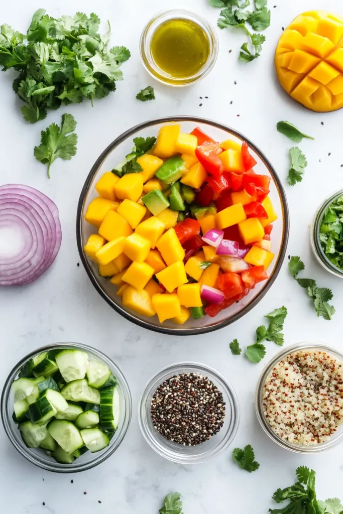 Bowl de Mango Aguacate y Quinoa con Vinagreta de Miel y Limón