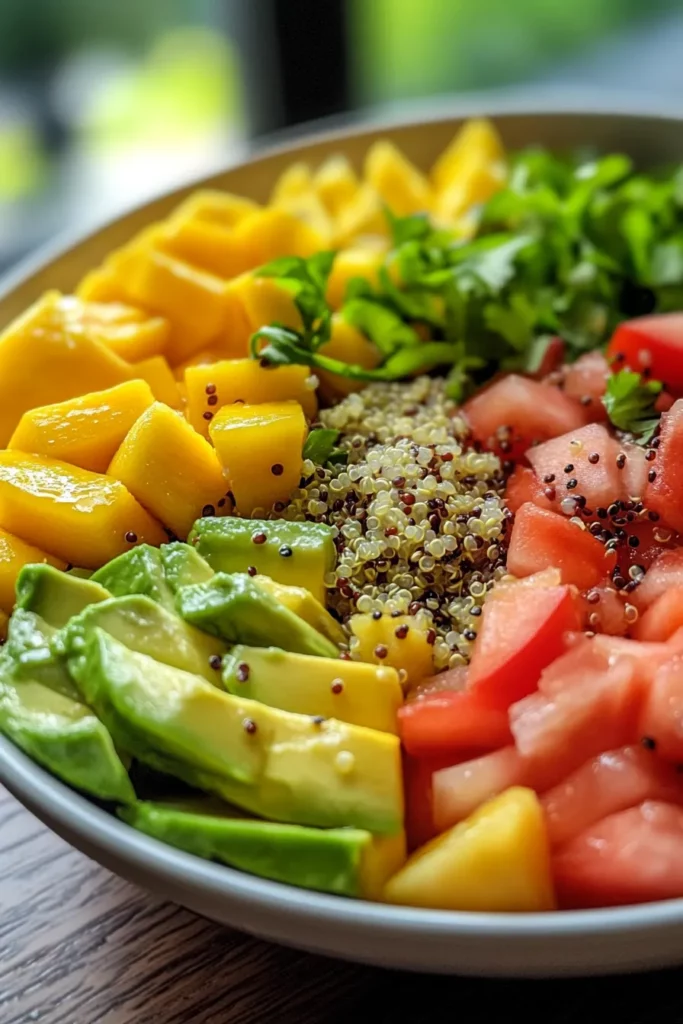 Bowl de Mango Aguacate y Quinoa con Vinagreta de Miel y Limón