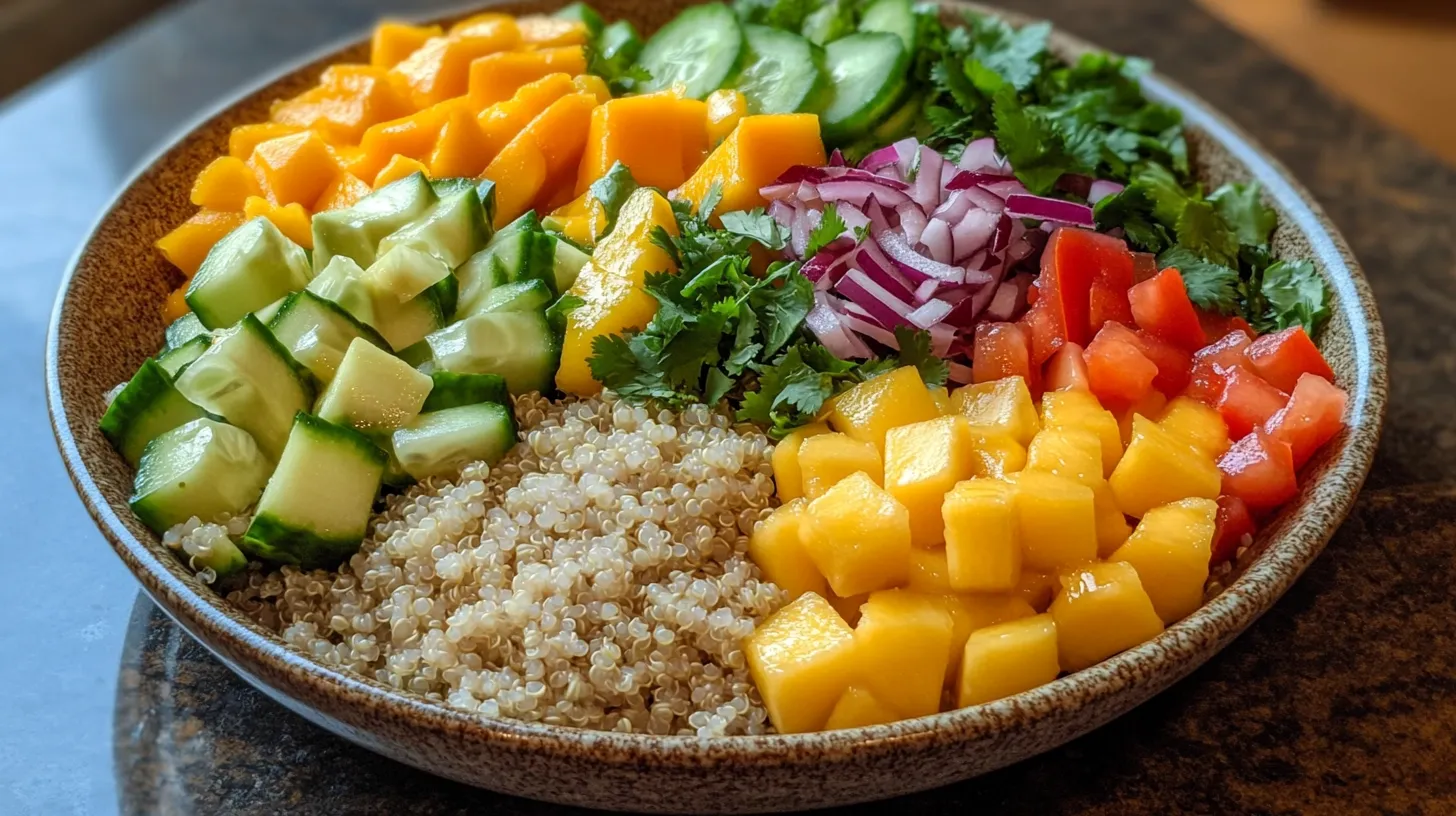 Bowl de Mango Aguacate y Quinoa con Vinagreta de Miel y Limón