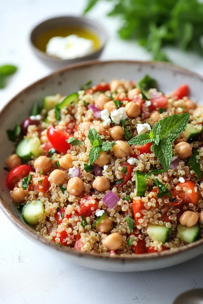 Ensalada Mediterránea de Quinoa Garbanzos y Salsa de Limón Cremosa: ¿Por qué Es la Mejor Opción para un Almuerzo Ligero? 5 Ensalada Mediterránea de Quinoa Garbanzos y Salsa de Limón Cremosa