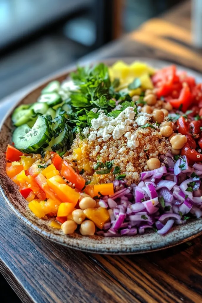 Ensalada Mediterránea de Quinoa Garbanzos y Salsa de Limón Cremosa: ¿Por qué Es la Mejor Opción para un Almuerzo Ligero? 6 Ensalada Mediterránea de Quinoa Garbanzos y Salsa de Limón Cremosa