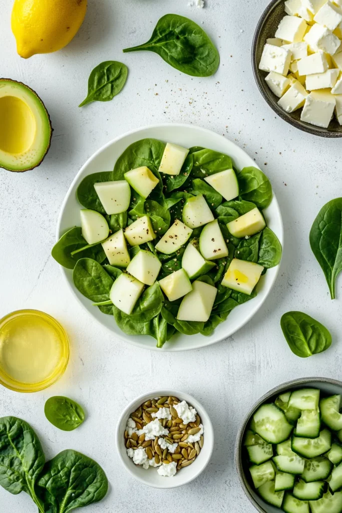 Ensalada de Espinacas Manzana Verde y Semillas de Girasol