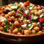 Ensalada de Garbanzos con Feta Tomates Secos y Salsa de Yogur al Limón