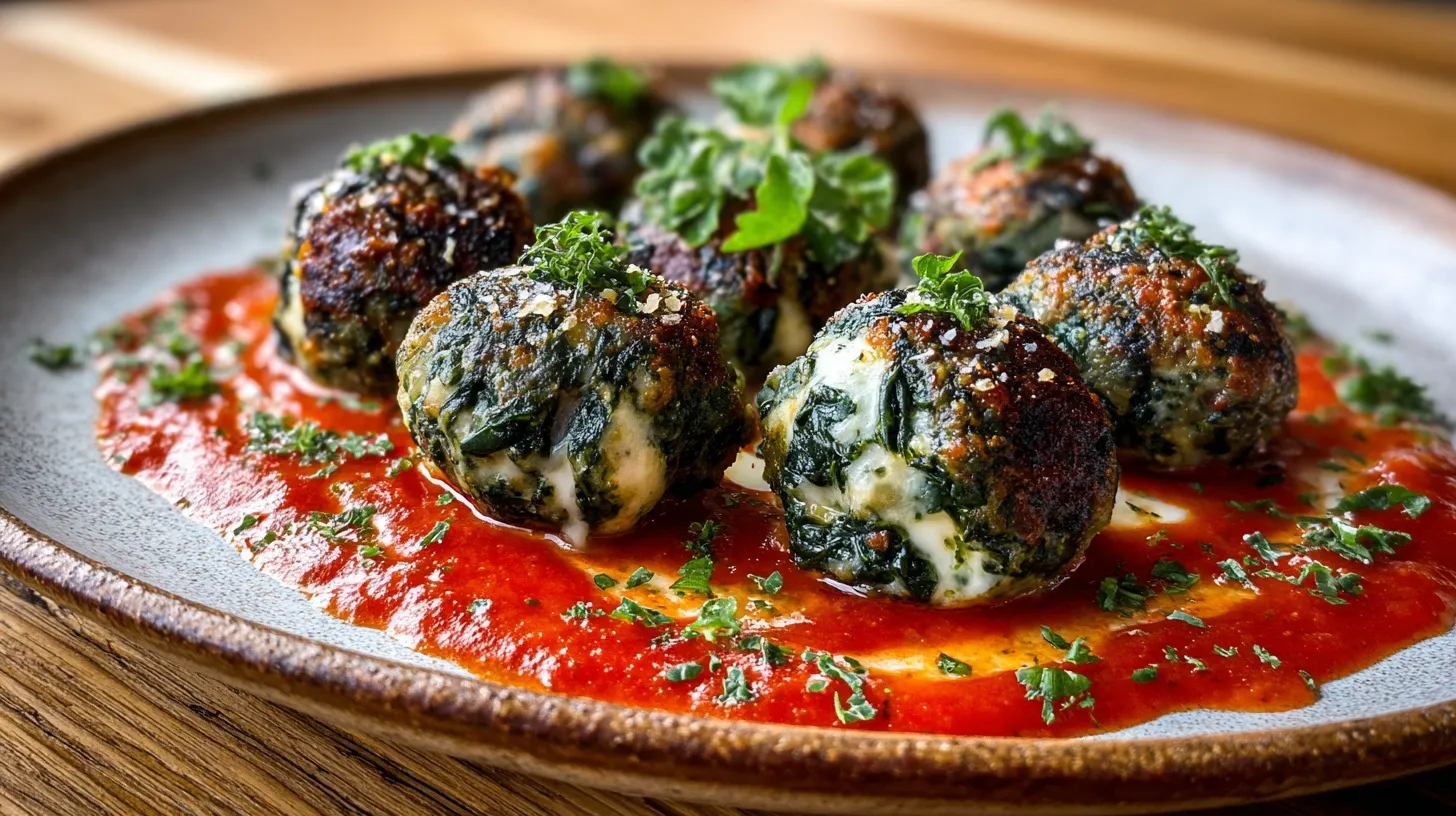 Albóndigas de Espinacas y Ajo Rellenas de Mozzarella