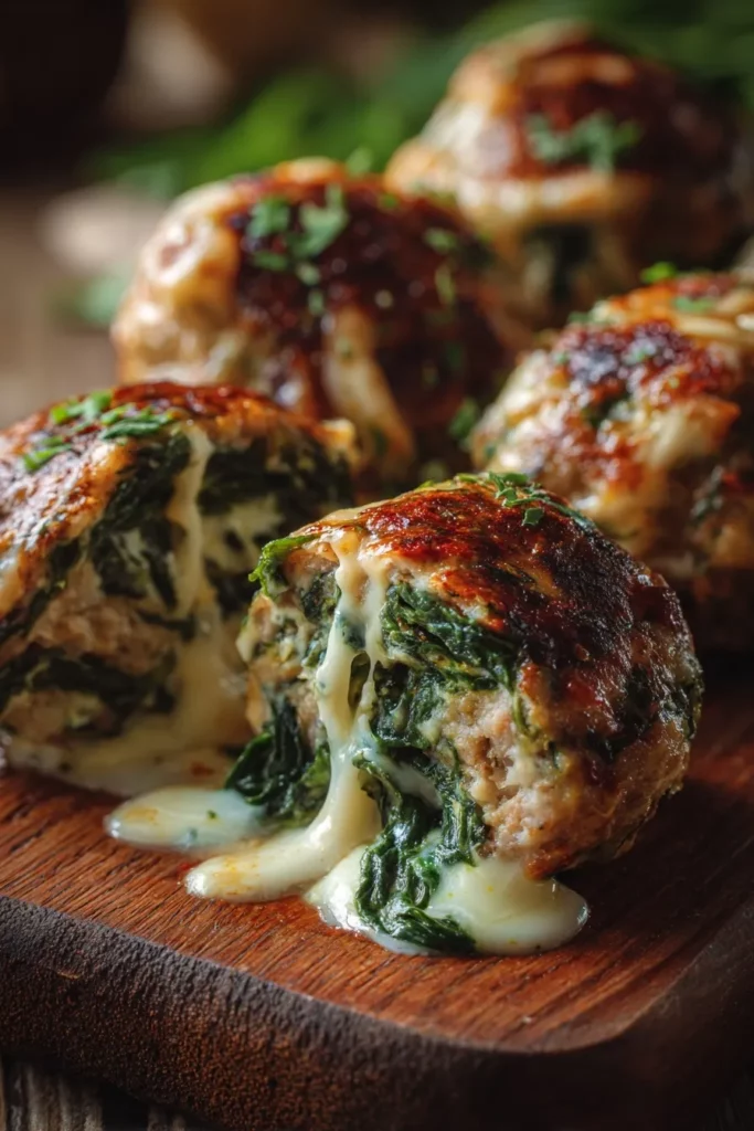Albóndigas de Espinacas y Ajo Rellenas de Mozzarella