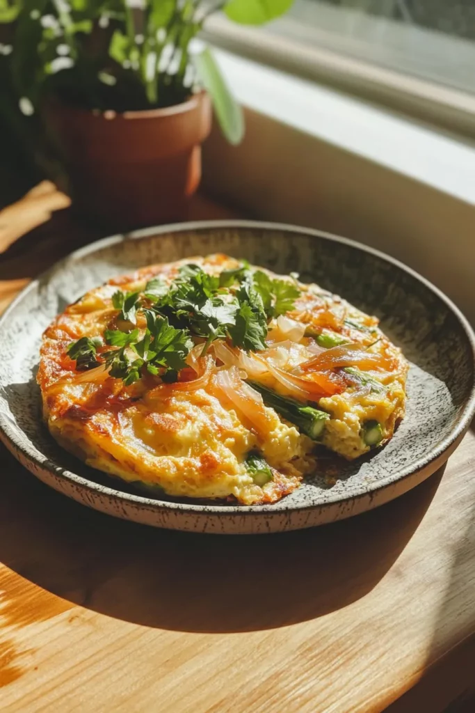 Tortilla de espárragos trigueros con cebolla