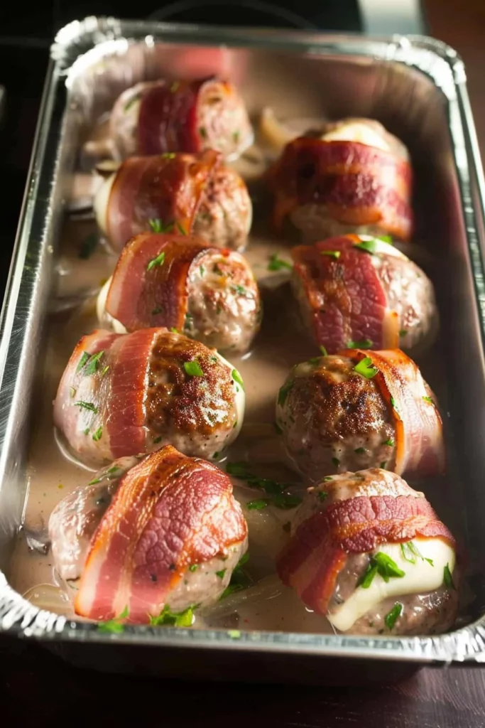 Albóndigas Rellenas de Queso Mozzarella Envueltas en Tocino Irresistibles