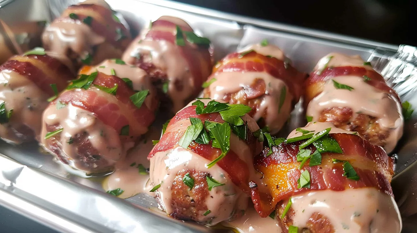 Albóndigas Rellenas de Queso Mozzarella Envueltas en Tocino