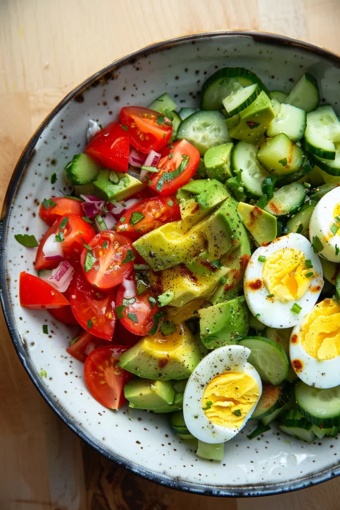 Ensalada de Aguacate Con Tomate Huevos y Pepino Irresistible