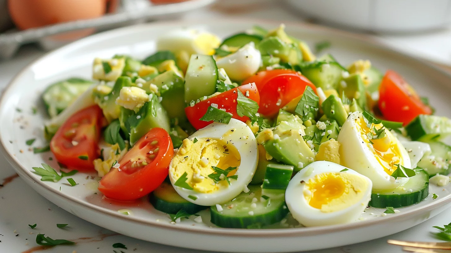 Ensalada de Aguacate Con Tomate Huevos y Pepino