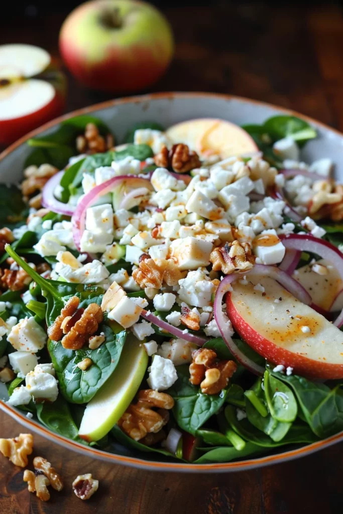 Ensalada Verde de Espinaca Con Manzana Crujiente y Vinagreta Suave - Deliciosa y Refrescante