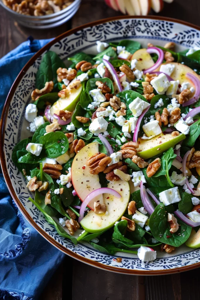 Ensalada Verde de Espinaca Con Manzana Crujiente y Vinagreta Suave - Deliciosa y Refrescante
