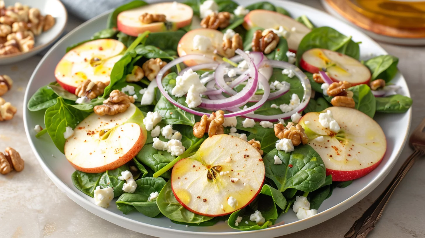 Ensalada Verde de Espinaca Con Manzana Crujiente y Vinagreta Suave