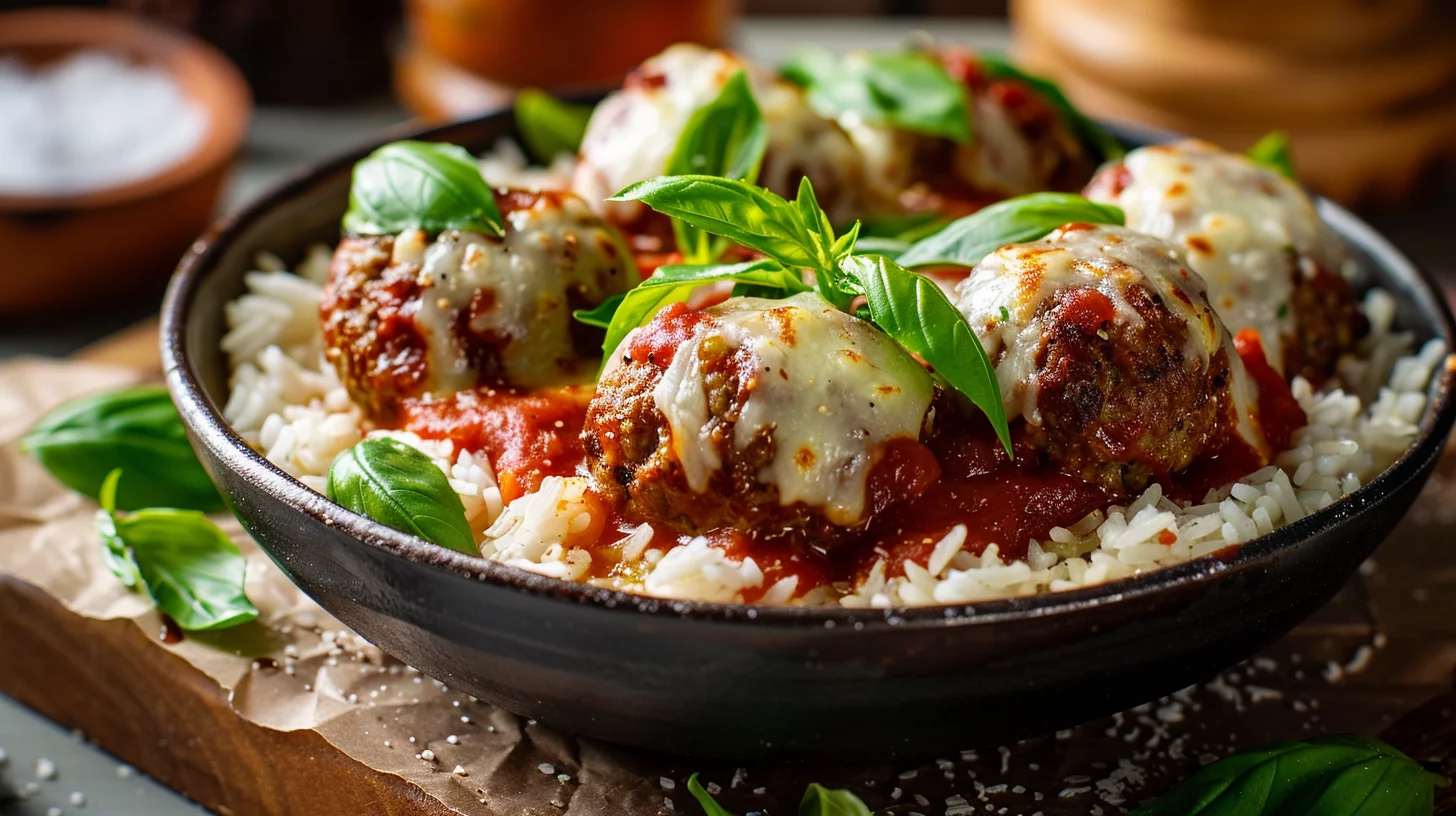 Albóndigas de Carne Con Salsa de Tomate Asado y Queso