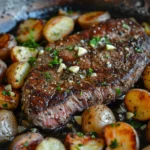 Bistec Con Ajo y Patatas en Sartén