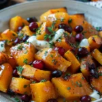 Calabaza Otoñal Asada Con Miel Arándanos y Queso Cremoso