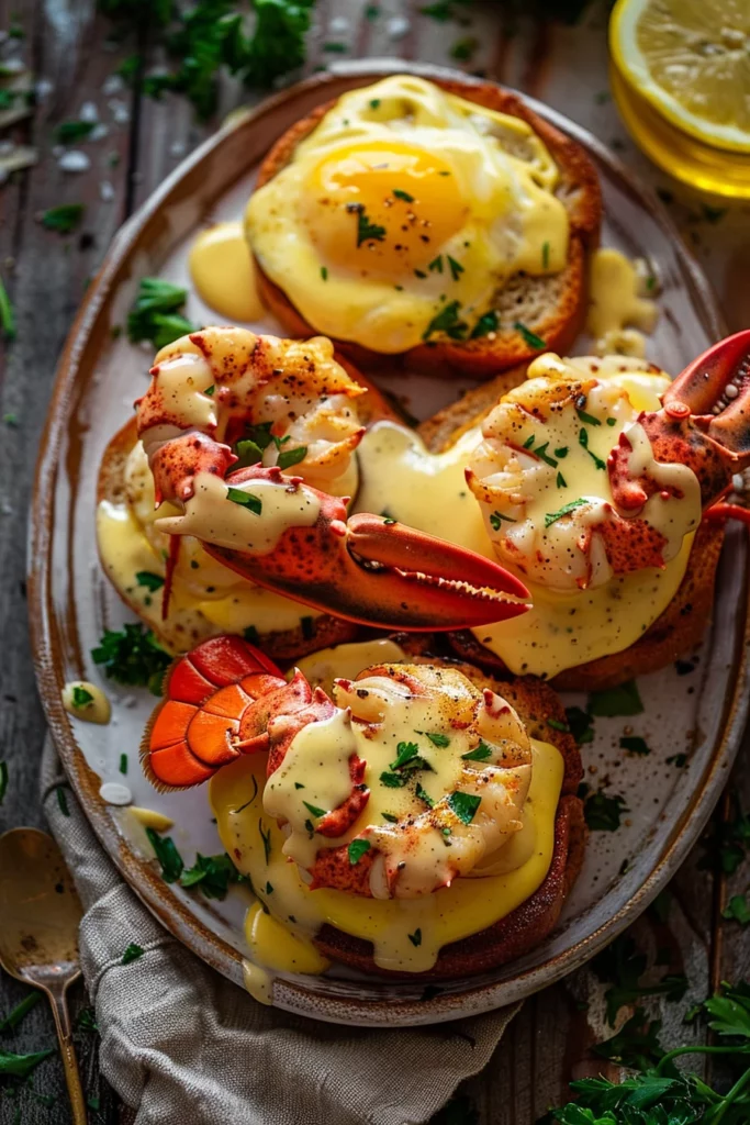 Huevos Benedictinos con Langosta del Bay y Salsa Holandesa Cajún - Exquisita Delicia a la Cajún