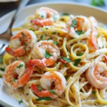Pasta Con Camarones Al Ajillo Mantequilla y Toque Toscano
