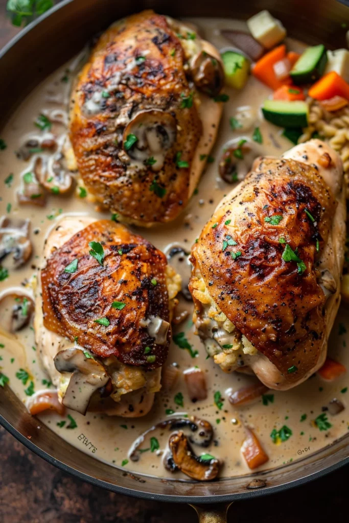 Pechugas Rellenas Con Salsa Cremosa de Champiñones: ¡Sabor Excepcional en cada Bocado!