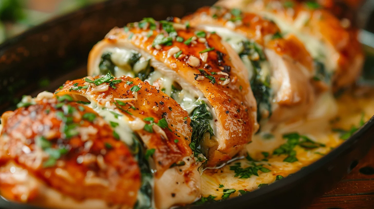 Pollo Relleno Con Espinaca y Queso Al Ajo