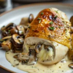Pollo Relleno Con Queso y Champiñones Cremosos