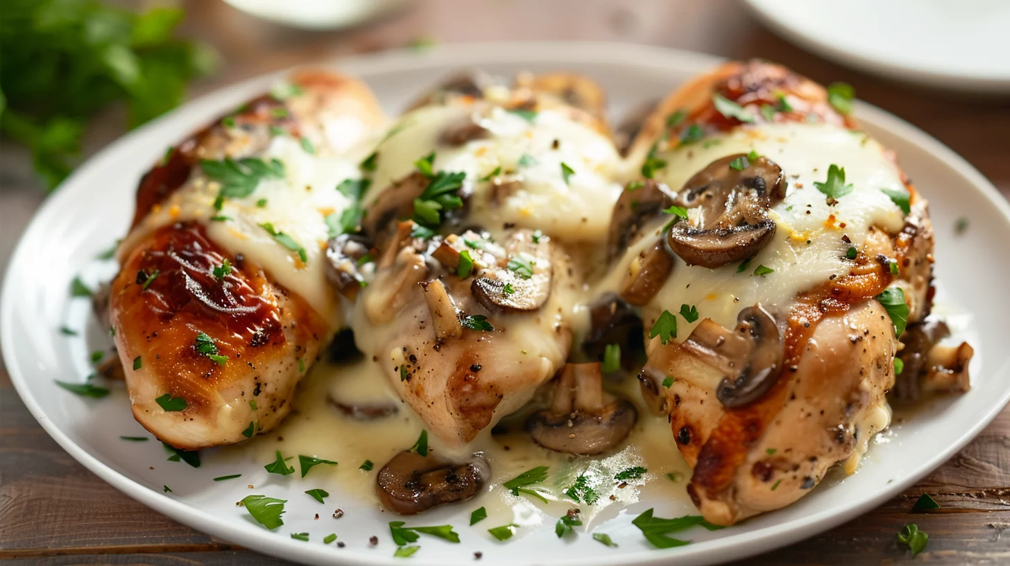 Pollo Relleno Con Queso y Champiñones Cremosos