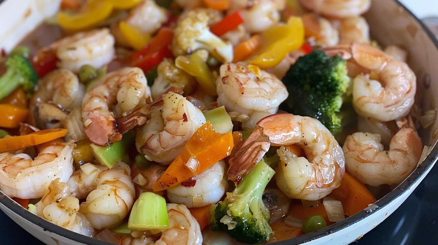Salteado de Camarones Al Ajo Con Verduras