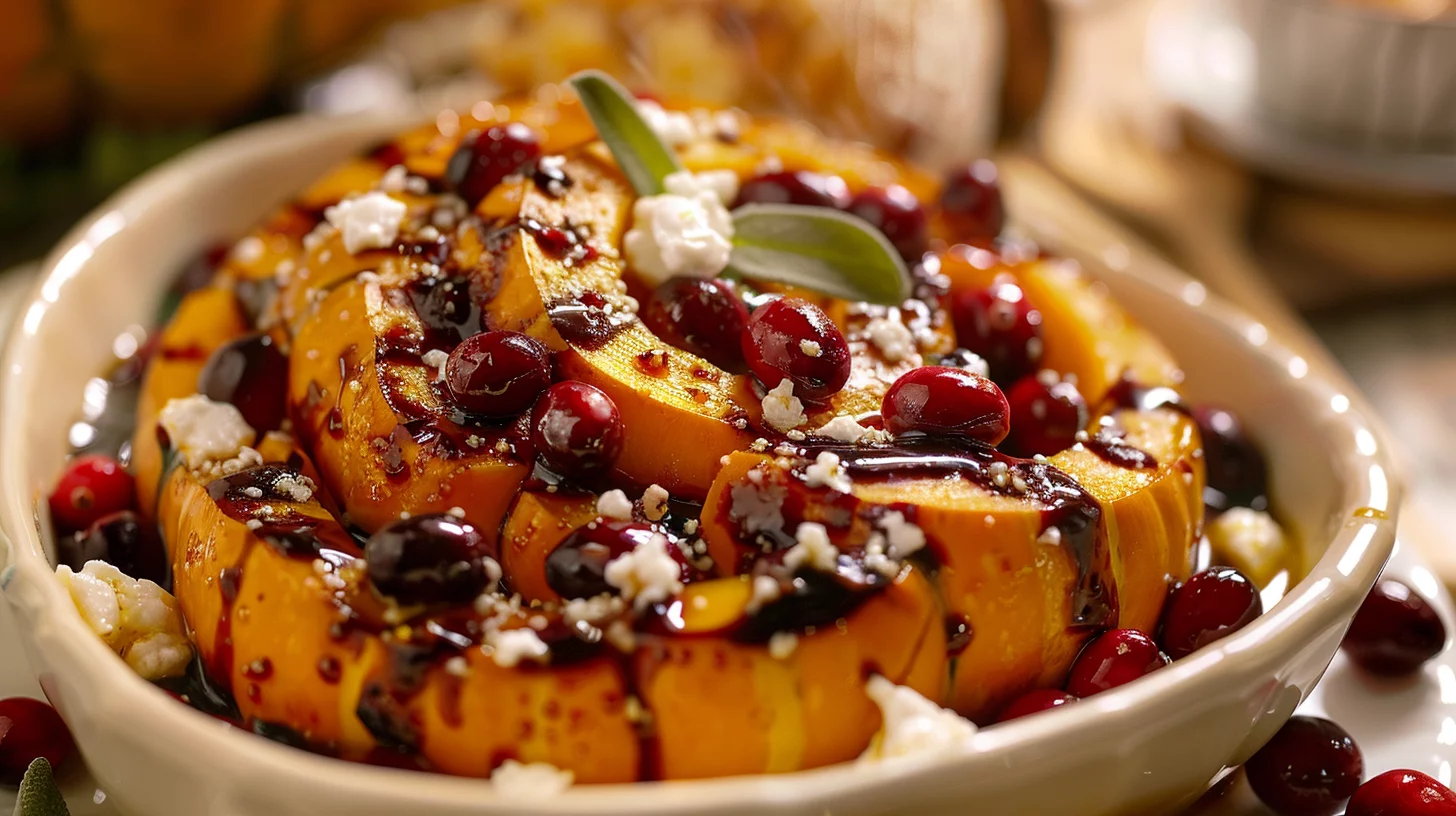 Calabaza Glaseada Al Horno Con Arándanos y Queso de Cabra Cremoso