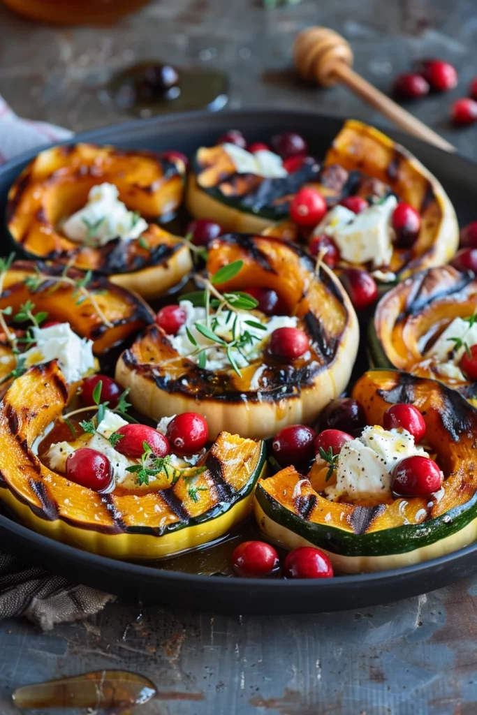 Calabaza Otoñal Asada Con Miel, Arándanos y Queso Cremoso - ¡Delicia Otoñal en Cada Bocado!