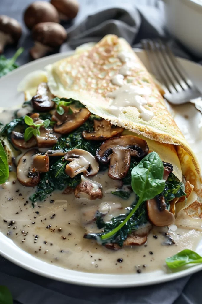 Crepas Rellenas de Espinacas y Champiñones Con Salsa Bechamel: ¡Exquisita Fusión de Sabores!