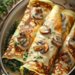"Crepas Rellenas de Espinacas y Champiñones Con Salsa Bechamel