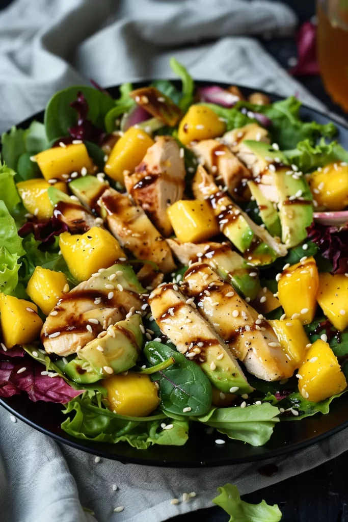 Ensalada de Mango Aguacate y Pollo Con Aliño de Mostaza y Miel: ¡Sabor Explosivo en Cada Bocado!