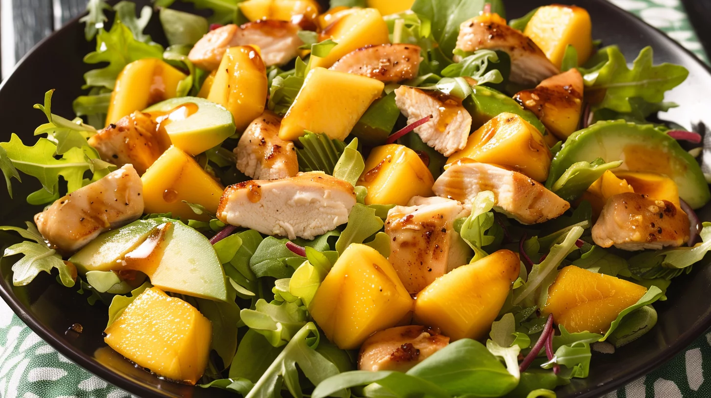 Ensalada de Mango Aguacate y Pollo Con Aliño de Mostaza y Miel
