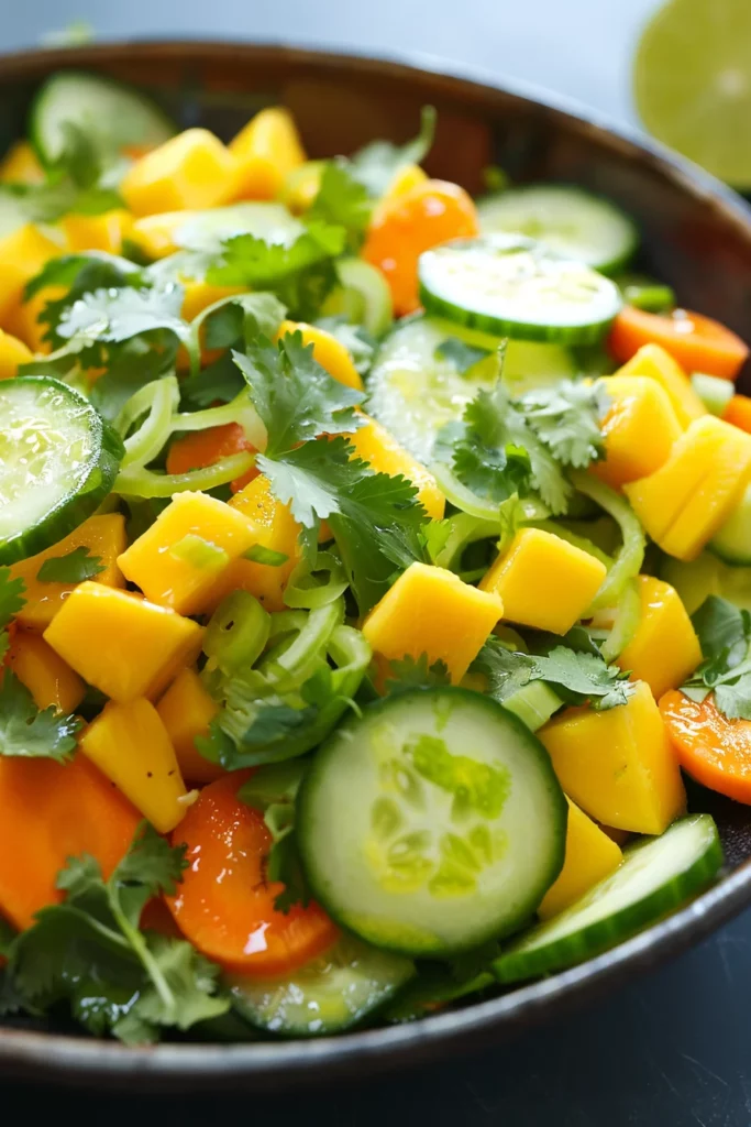 Ensalada Refrescante de Pepino Mango y Zanahoria Con Aderezo de Lima: ¡Explota en Frescura!