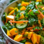 Ensalada Refrescante de Pepino Mango y Zanahoria Con Aderezo de Lima