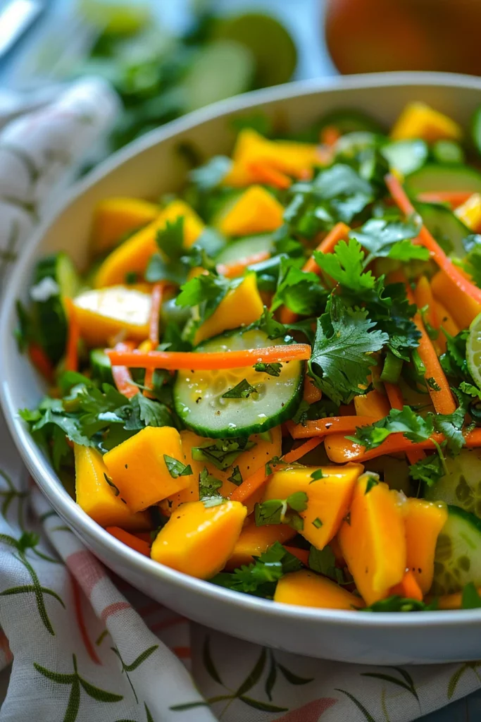 Ensalada Refrescante de Pepino Mango y Zanahoria Con Aderezo de Lima: ¡Explota en Frescura!