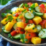 Ensalada Tropical de Mango Pepino y Pimiento Con Vinagreta de Jengibre