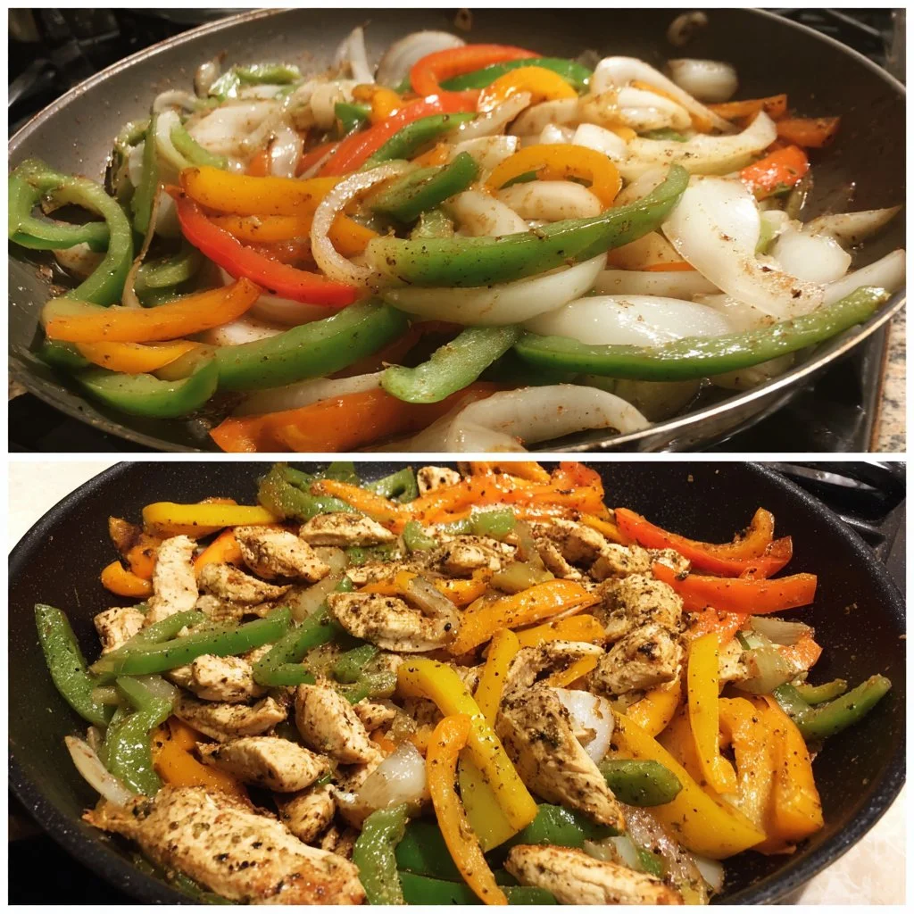 Fajitas de pollo sazonadas y listas para servir en un plato colorido