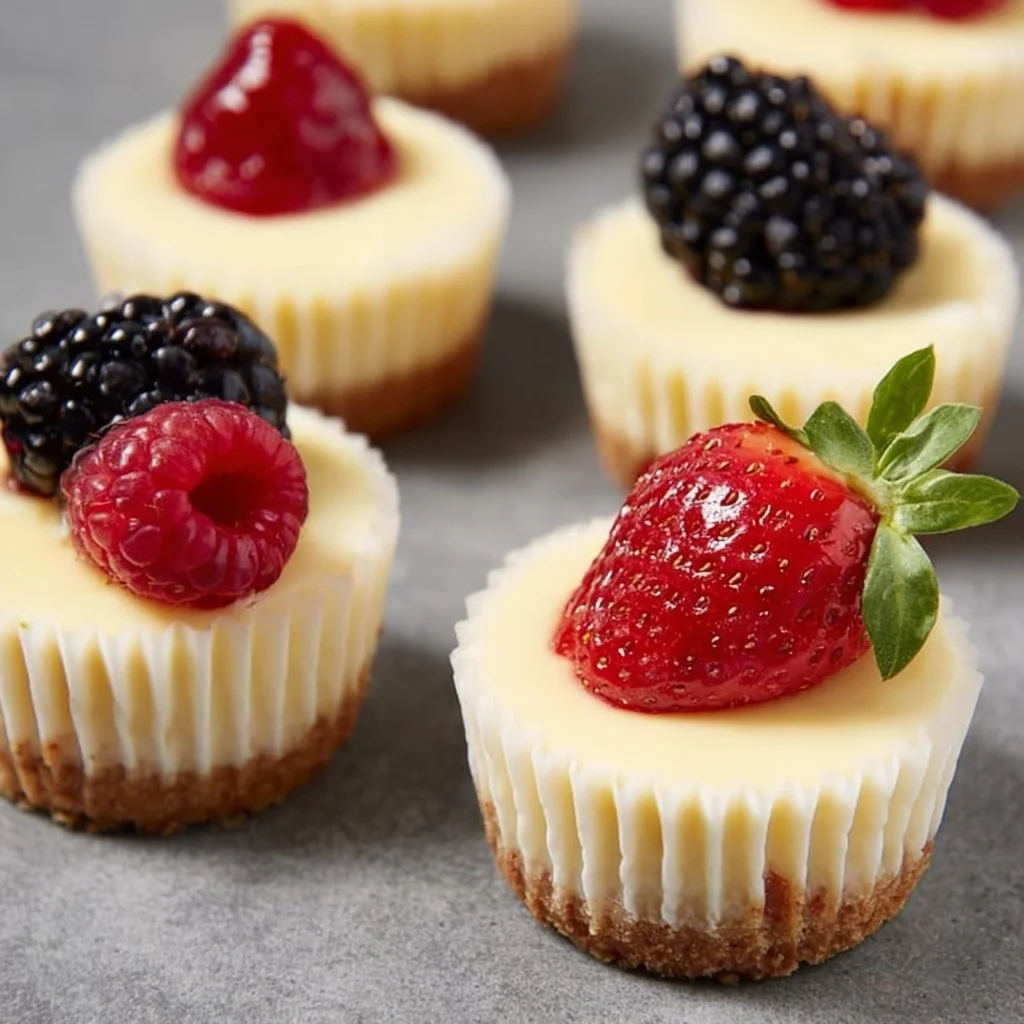Mini cheesecakes deliciosos listos para disfrutar en una bandeja